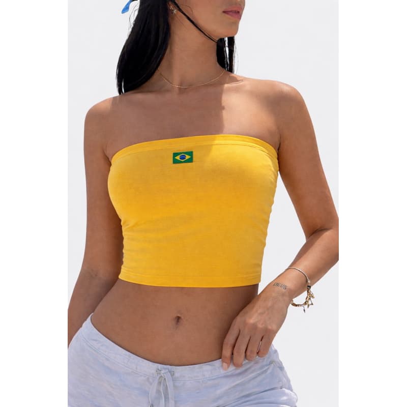 Top tube Brasil Copa Cropped Faixa Tomara Que Caia