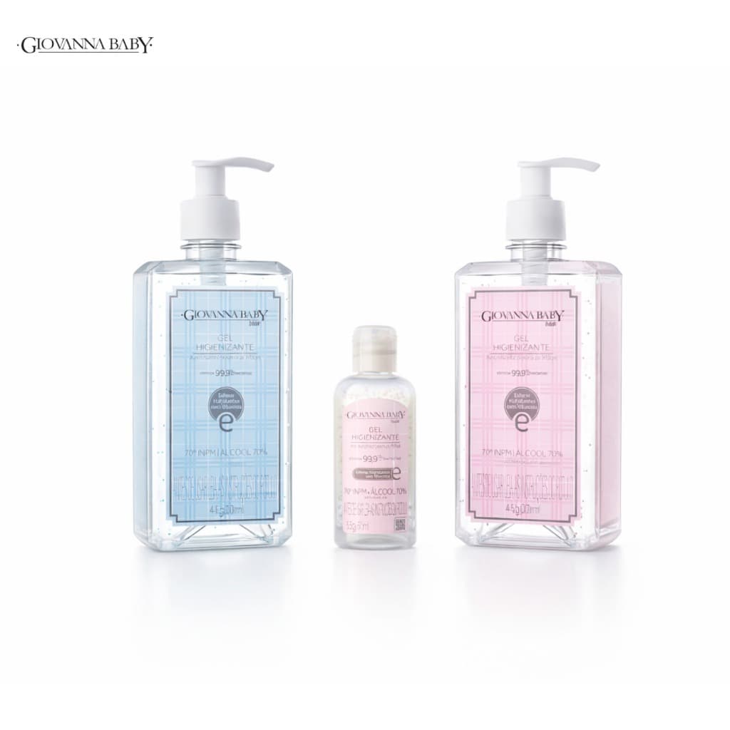 Kit Álcool Gel Giovanna Baby | Classic + Blue | 2x 500ml + 60ml Portátil