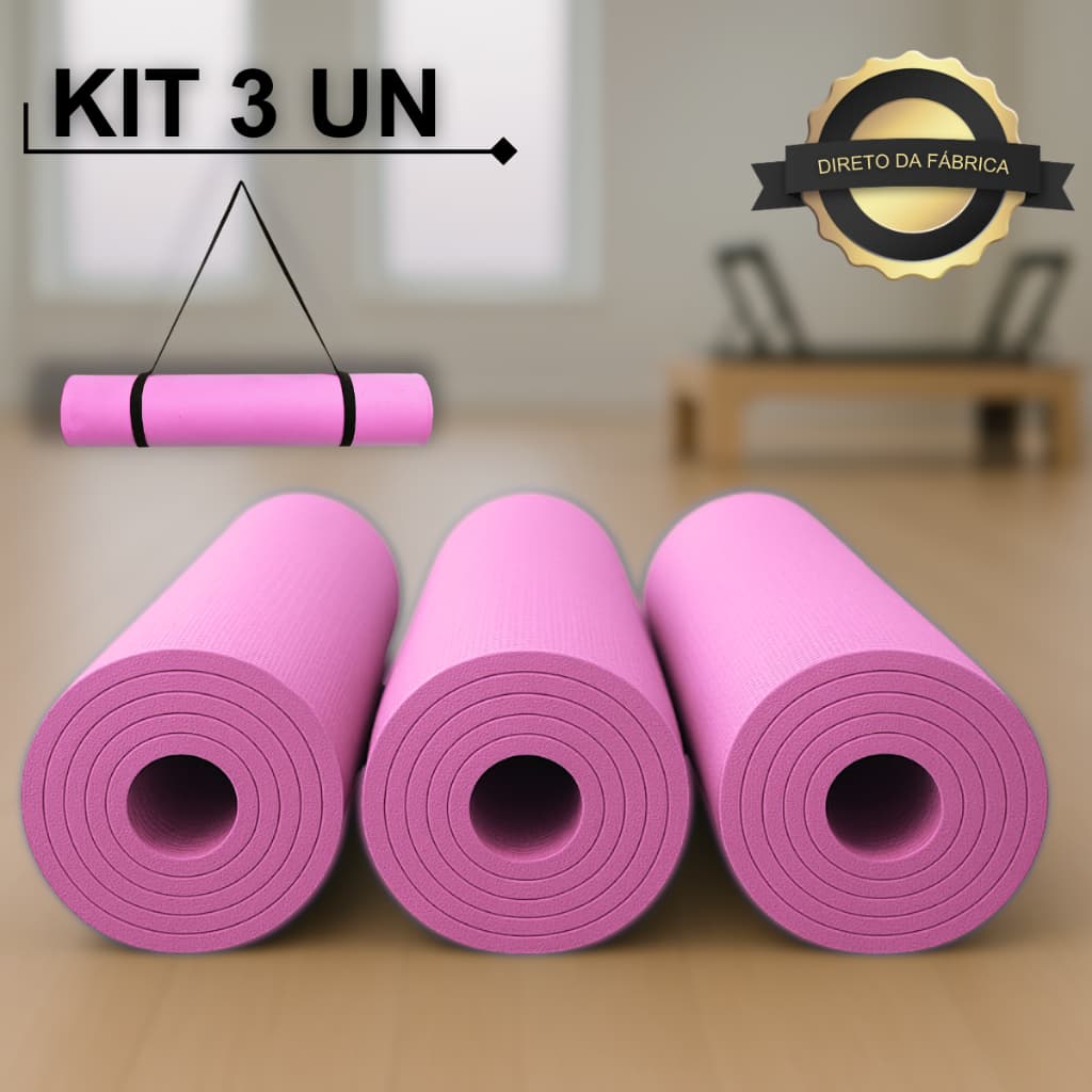 Kit 3 Tapete Yoga Mat 1,70mx55cmx5mm Exercício em Casa Colchonete Tatame