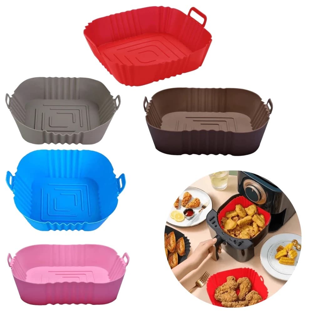 KITs De 1/2/3/4/5 Forma Quadrado Assadeira Para Fritadeira Air Fryer Em Silicone Flexível Lavável