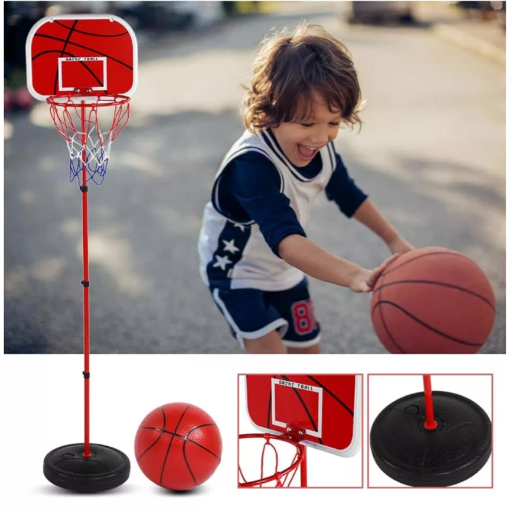 Cesta de Basquete Infantil Regulável 105cm a 139cm com Bola, Rede e Bomba
