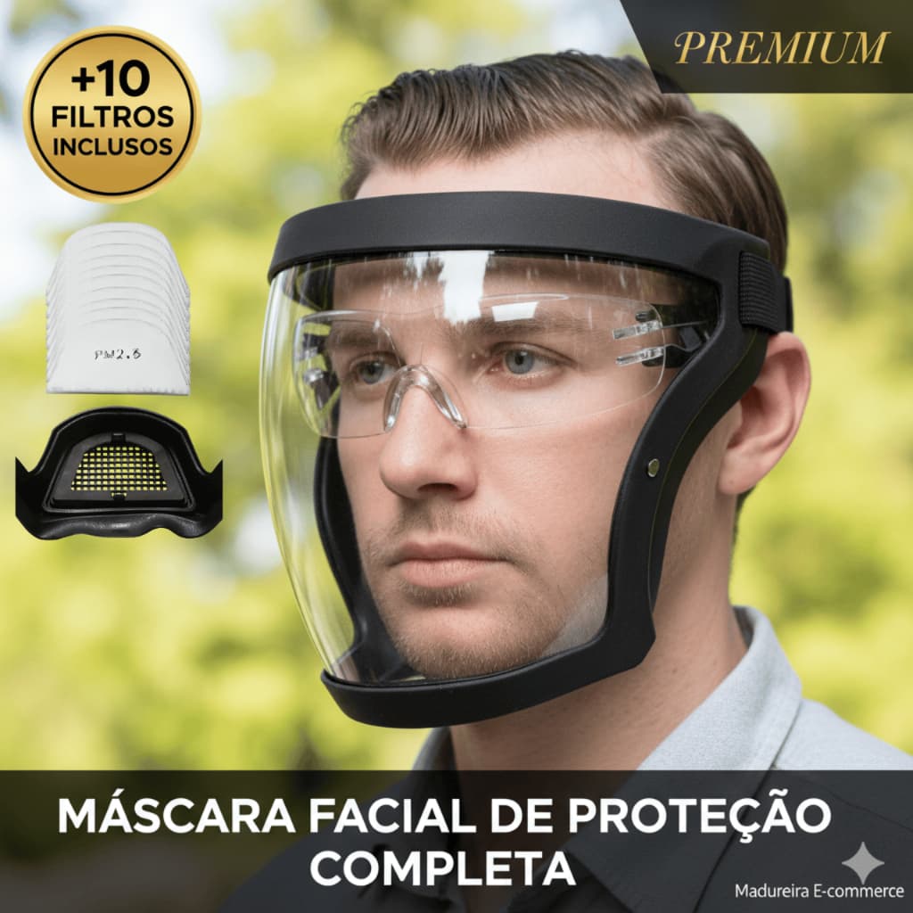 Máscara Facial Transparente Anti Poeira com 10 Filtros PM 2.5 Proteção Completa para Saúde Respiratória