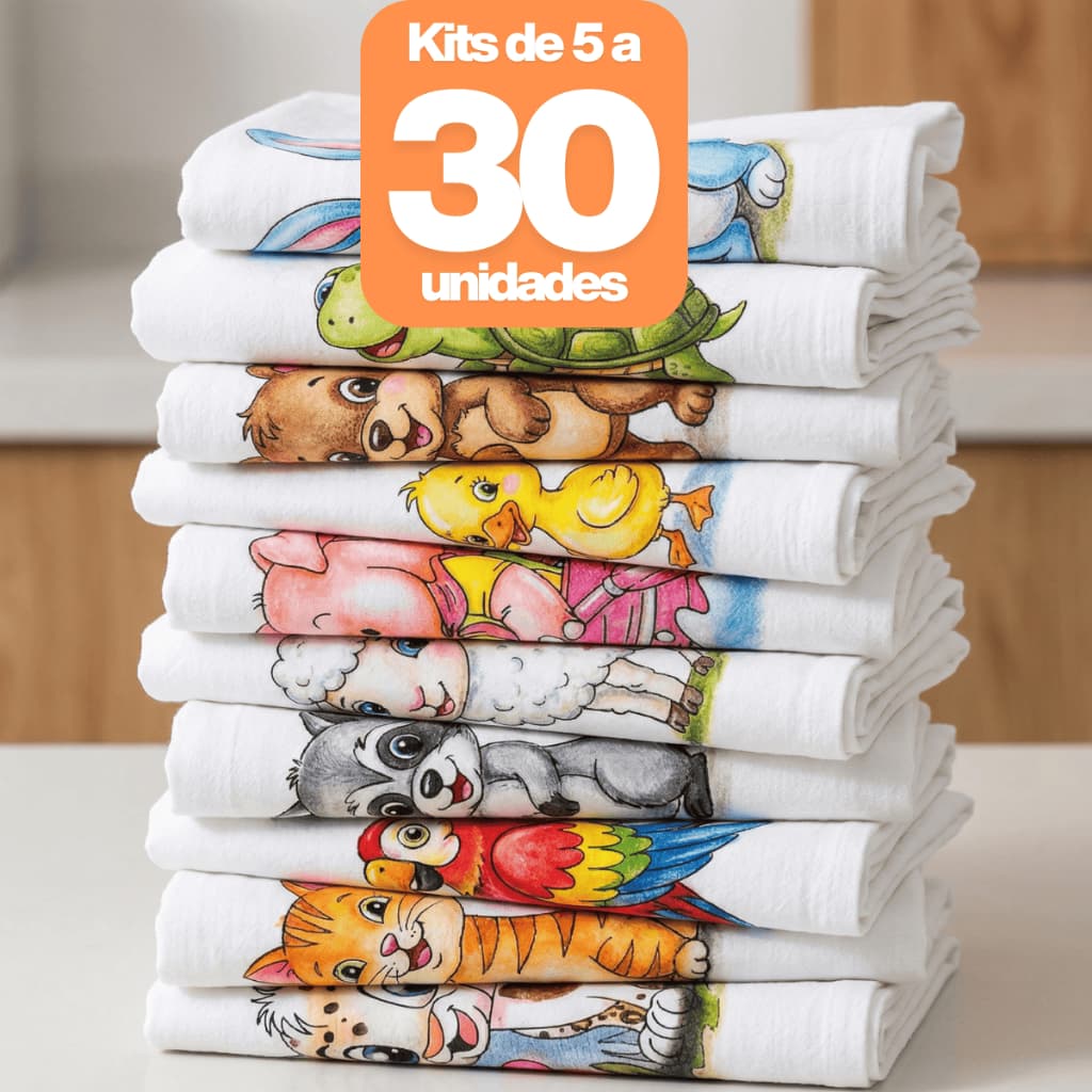 Kit Panos de Prato Estampados 100% Algodão 65x40cm Toalha de Cozinha Copa Grande Absorvente