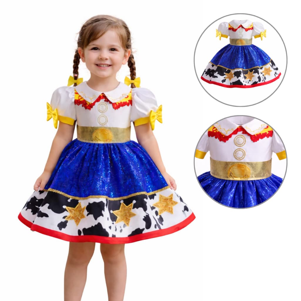 Fantasia Jessie Toy Story Infantil Meninas Festa Carnaval Aniversário Escola Vaqueira Cowboy Jessi Kid´s Cosplay Vestido