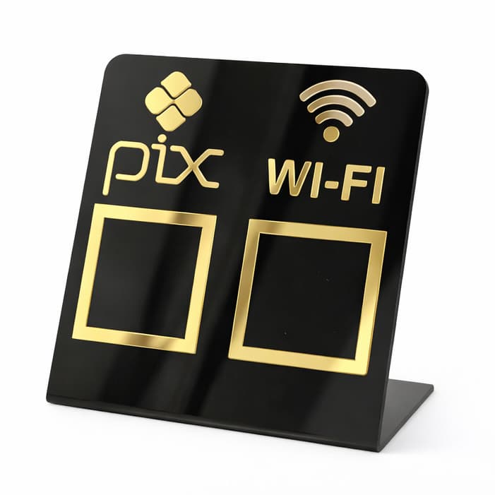 Placa Pix Display Acrílico Mesa Balcão Pix e Wifi Expositor Qr Code