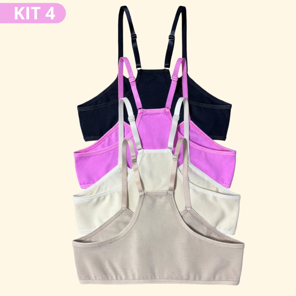 Kit 4 Sutiãs Nadador Infantil e Juvenil Cotton Sem Bojo Uso Casual Veste 8 a 14 Anos