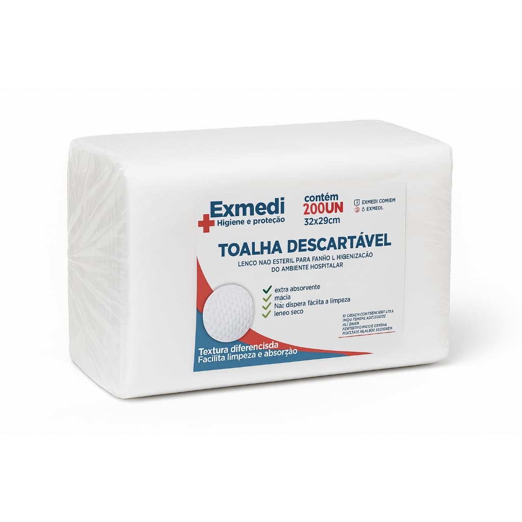 200Un Lenços Toalhas Descartáveis Exmedi Alta Absorção para Banho de Leito e Limpeza Corporal