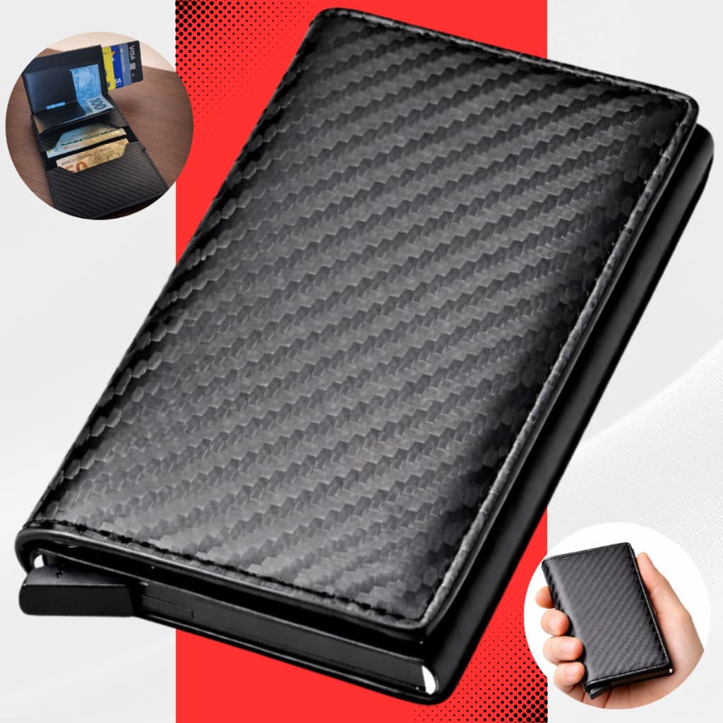 Carteira Slim Masculina Feminina Fibra De Carbono Porta Cartões Anti RFID Preta Marrom
