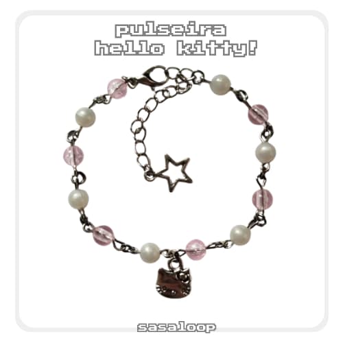 ☆ pulseira hello kitty sanrio estrela preto ou branco kawaii, estilo fofo