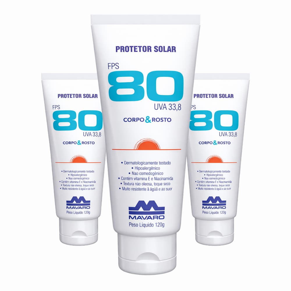 Kit 3 Creme Protetor Solar Fator Fps 80 120g Mavaro Protetor De Corpo E Rosto