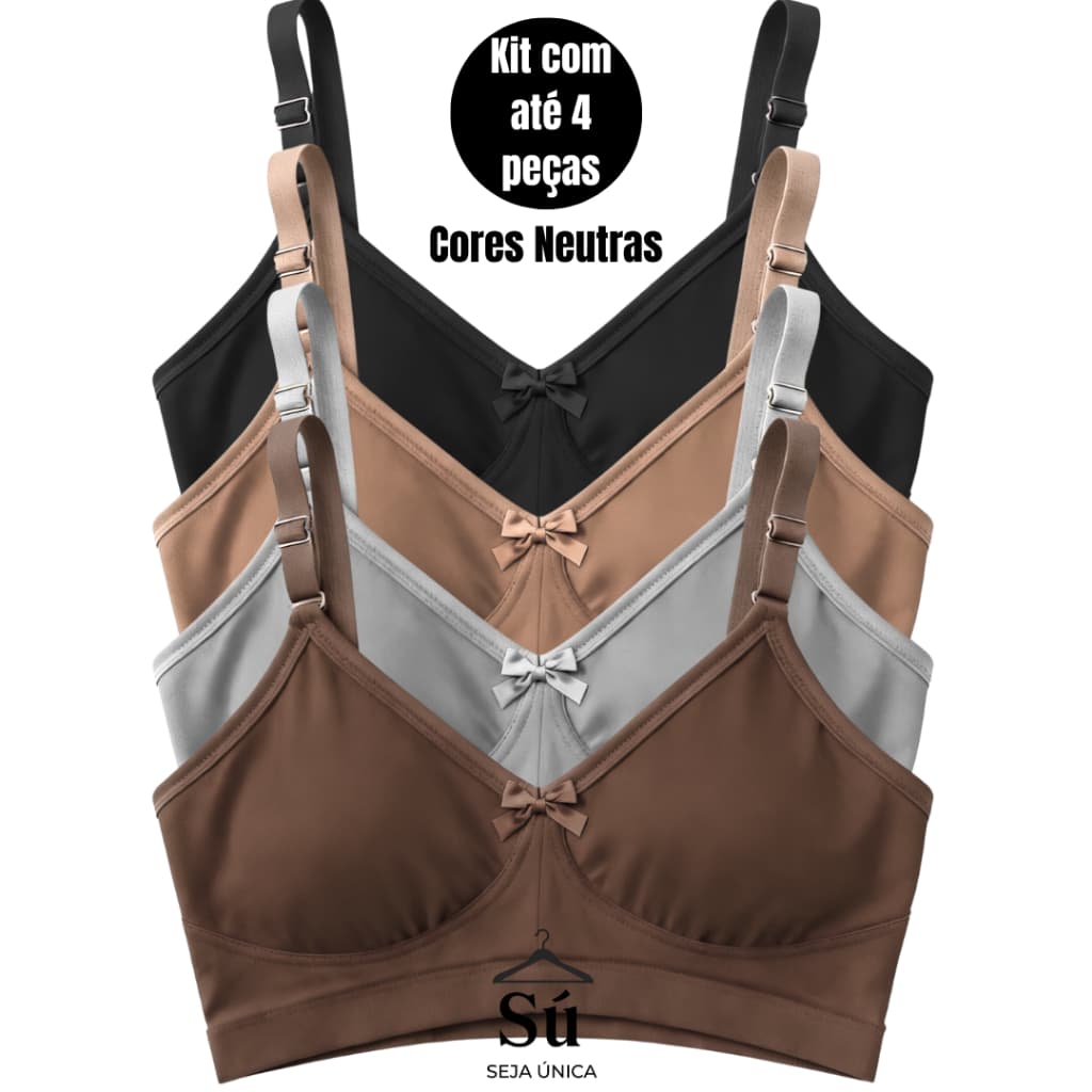 KIT COM 4 SUTIÃS Reforçados Plus Size Alta Sustentação Tecido Duplo Alças Grossas