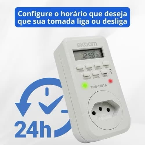 EXBOM Timer Temporizador Digital Programável Tomada 127v/220v 10A Utilizado Para Automação de Piscina e Outros TMD-TB91A