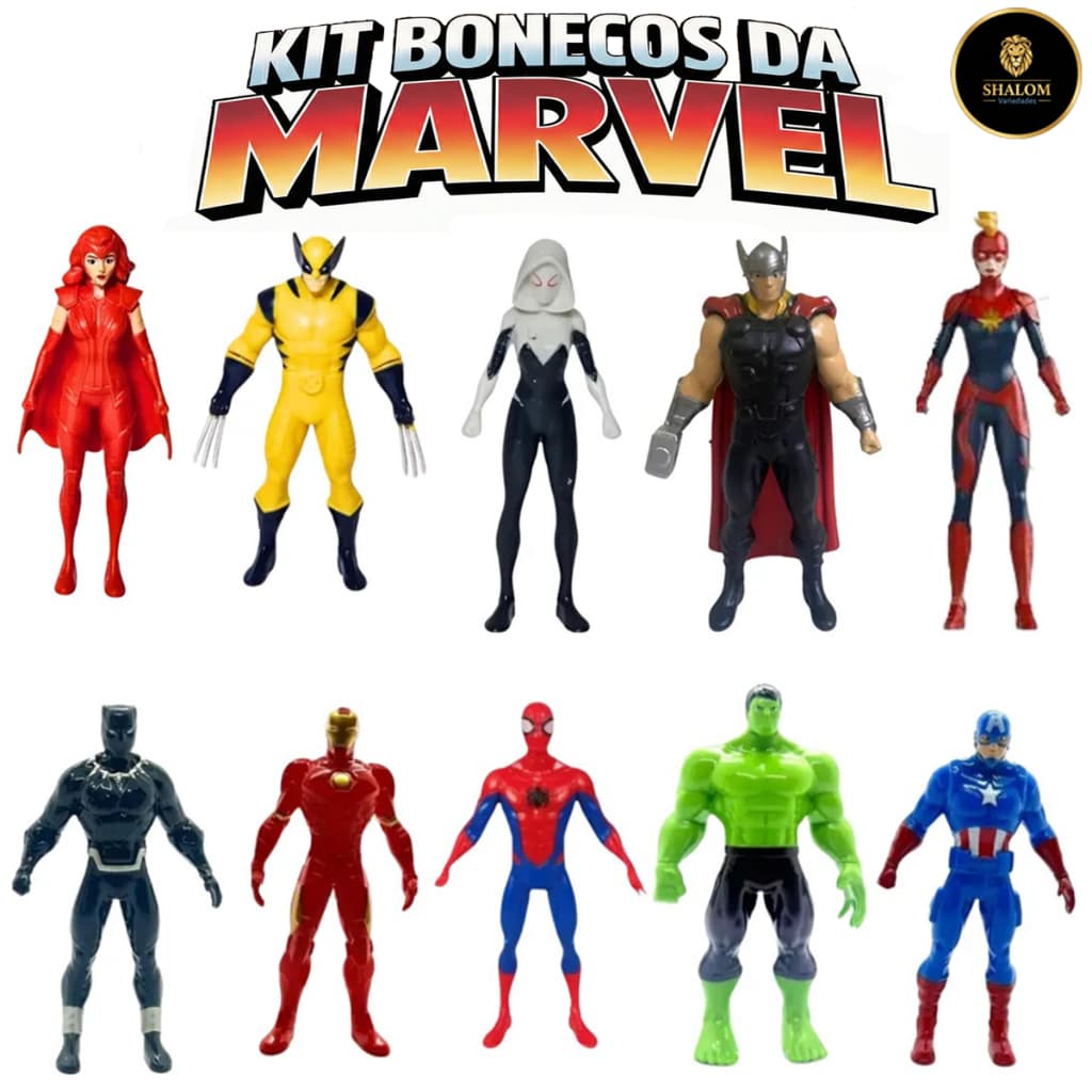 Kit Bonecos Marvel Avengers Vingadores 9,5cm Original Homem de Ferro Hulk Capitão América Wolverine