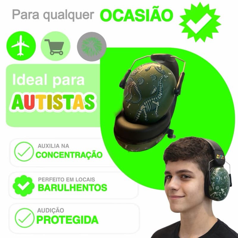 Abafador Autismo 32 DB  Infantil Fone Protetor de Som Ouvido Auricular Ruido Super Confortavel Tdah Tea Autista