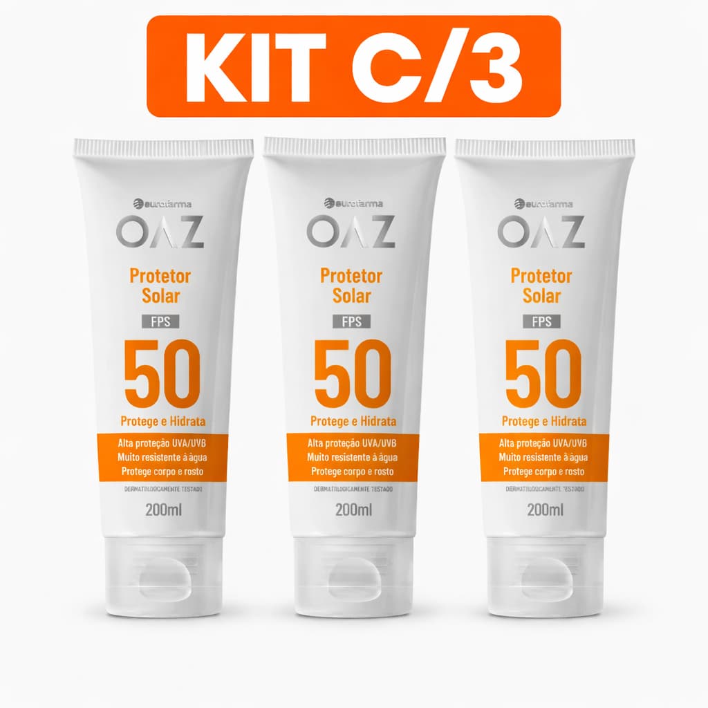 Kit 3 Protetor Solar Corpo E Rosto OAZ FPS 50 - 200ml