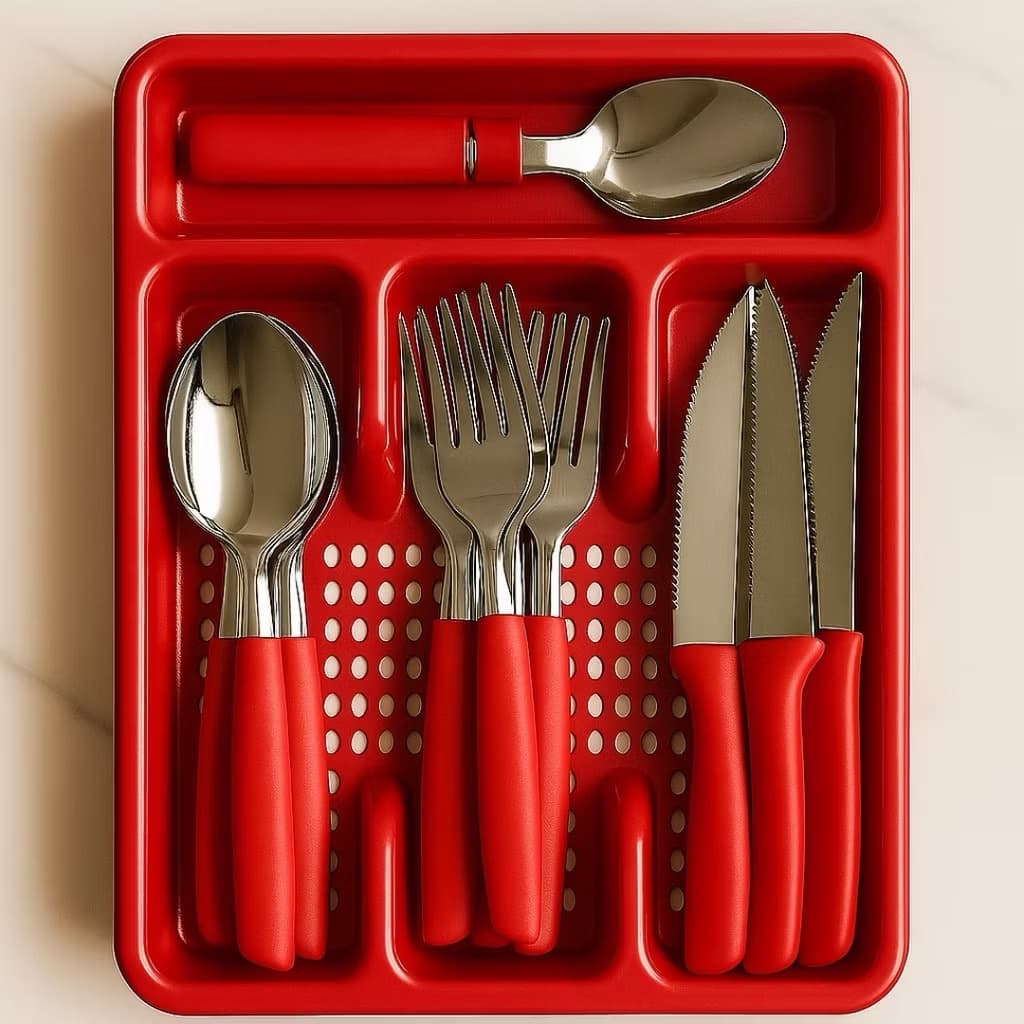 Jogo de Talheres Inox Premium Com 25 peças + Suporte Gaveteiro