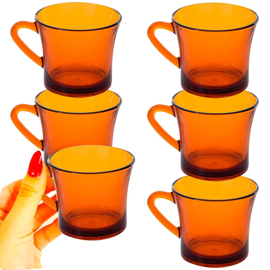 Jogo De 6 Xícaras de Cha e Cafe Sino Ambar 6 Unidades 200ml  Original Desing Moderno