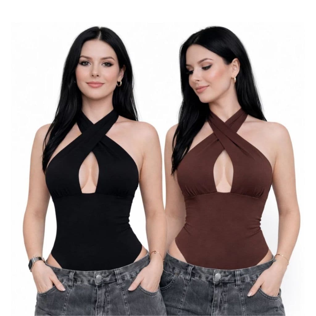 Body Feminino Verão Tendência Multiformas Decote Costa Nua Amarração Moda Praia Casual Elegante