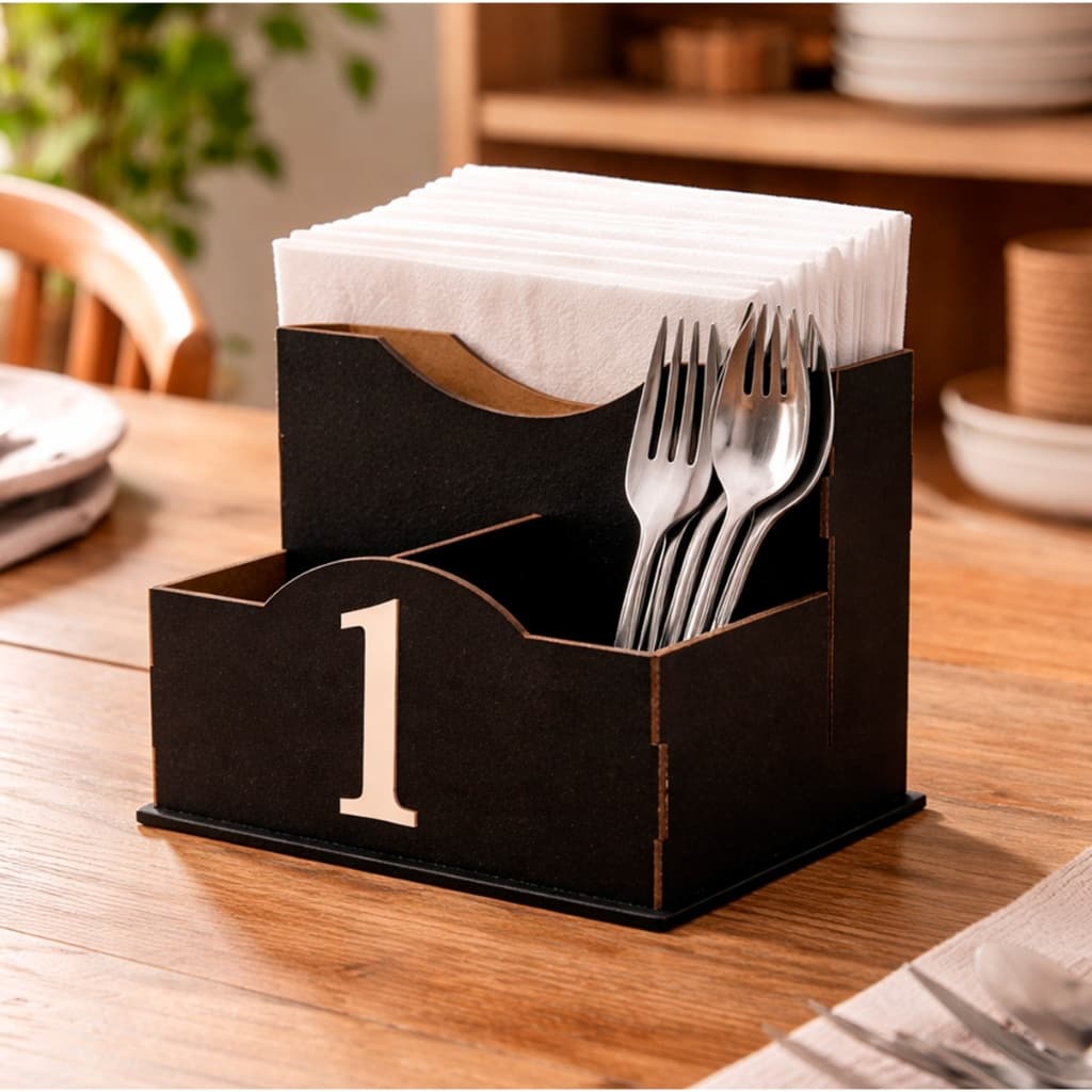 Kit 10 Porta Guardanapo Sache Condimento MDF Preto Numerado Organizador Mesa Restaurante Lanchonete Bar