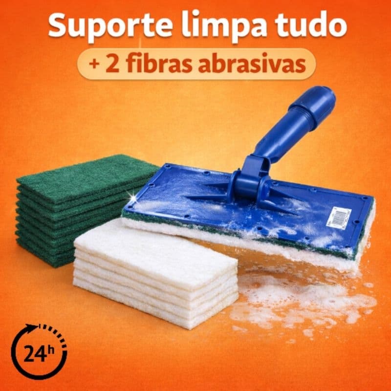 Kit suporte LT limpa tudo articulado 360° + 2 fibras abrasivas limpeza geral vidros sem cabo