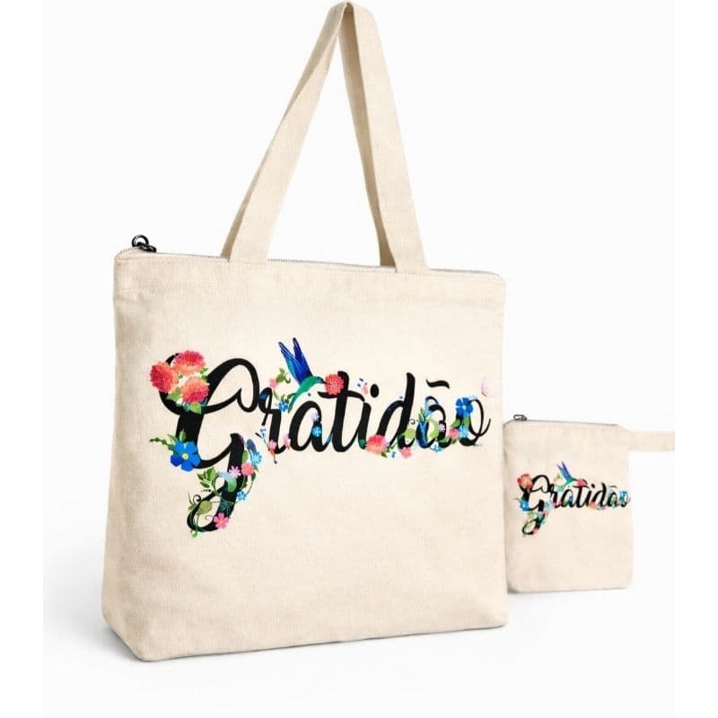 Kit Porta Bíblia Feminina com Zíper + Necessaire | Bolsa para Igreja em Algodão Cru 25x20 Presente Cristão