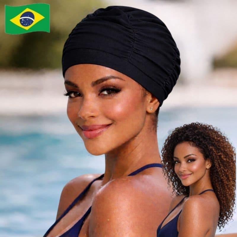 touca de natação hidroginástica para cabelos volumosos unisex , em suplex , cabelos grandes , afro , plusize , nacional