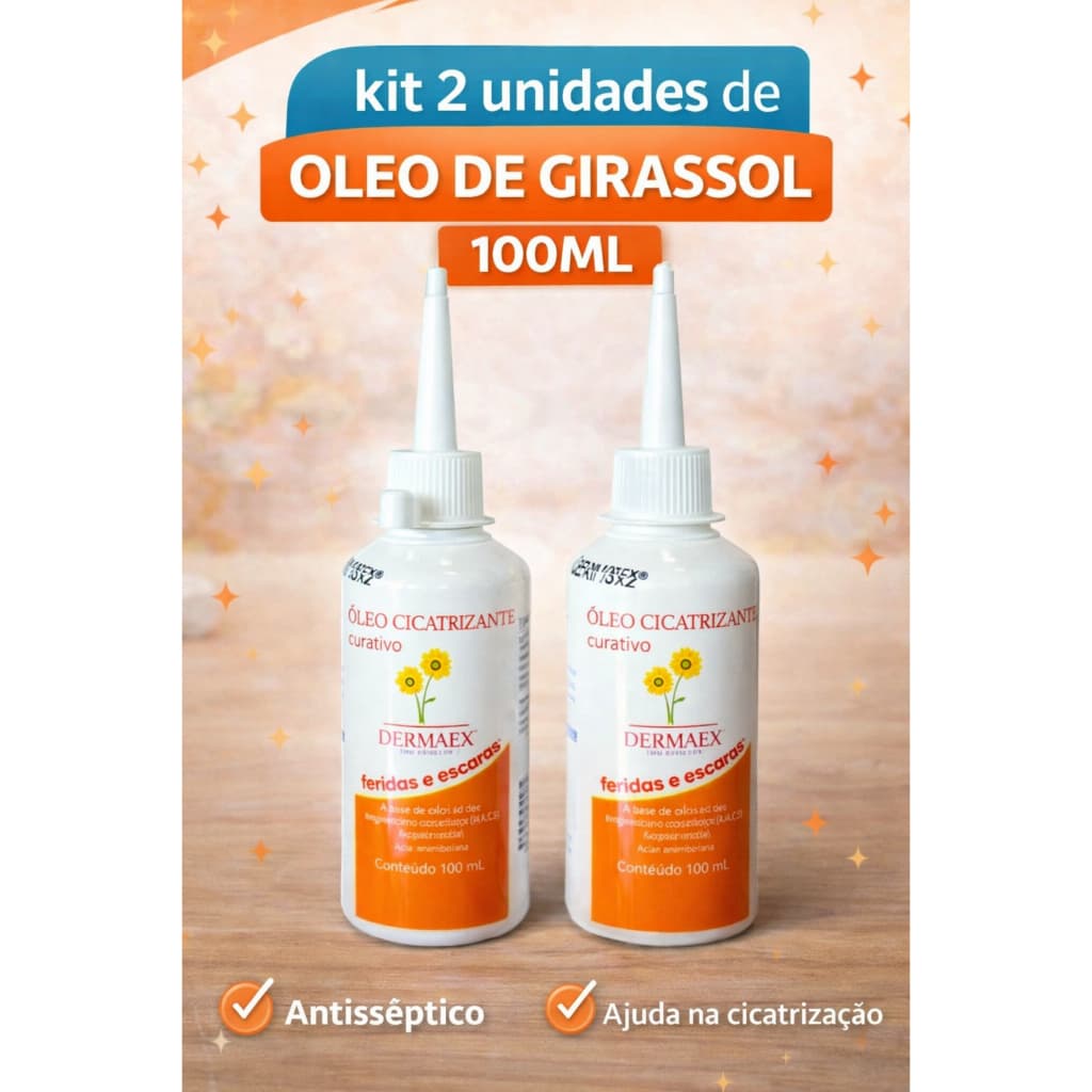 Kit 2 Unidades Oleo de Girassol Cicatrizante 100ml Dermaex
