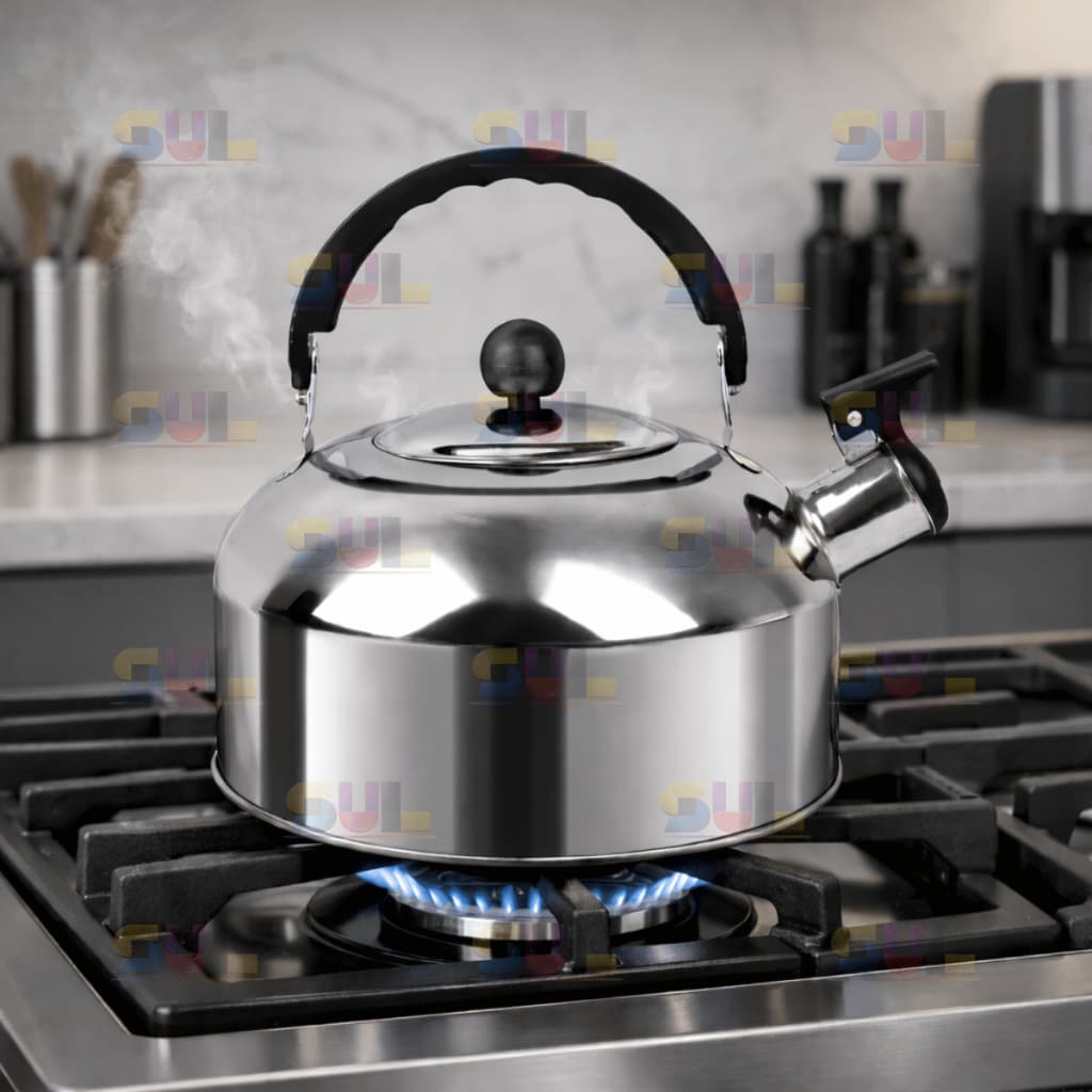 Chaleira Inox 2L com Tampa Alça Térmica e Apito para Café Cha Bebidas Cozinha