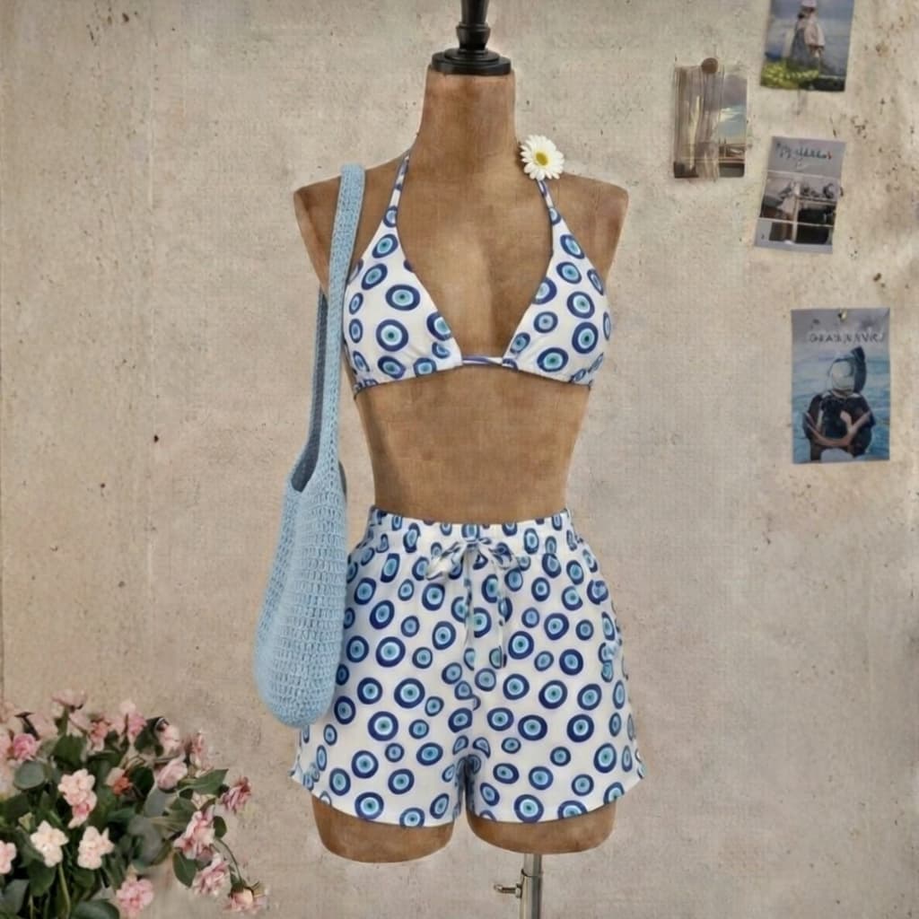 Conjunto Trikini Biquini 3 Peças Short Praia Moda Tendência Verão Biquíni Piscina