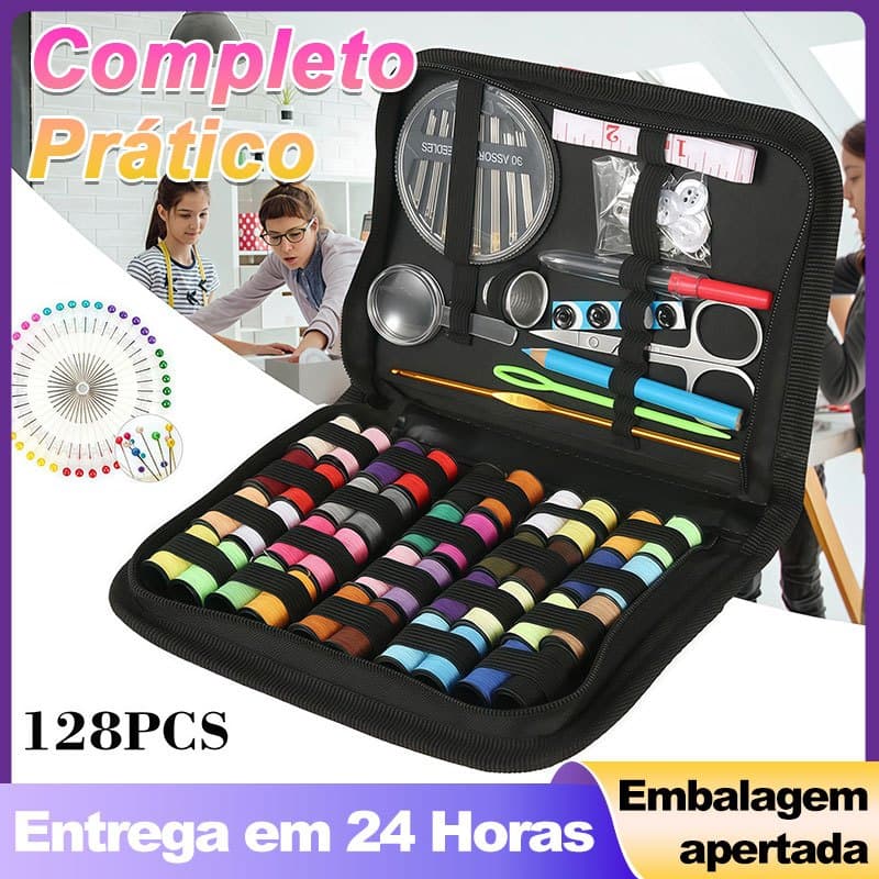 128 Pçs Kit Costura Portátil Casa Viagem Profissional Emergência Multicor Estojo