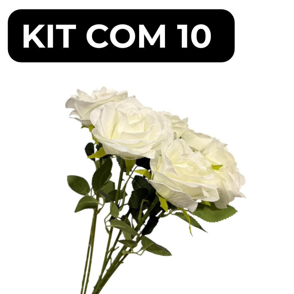 Kit 10 Rosas Artificial Branca Individual Dia Das Mães Decoração Arranjo Flor Tecido