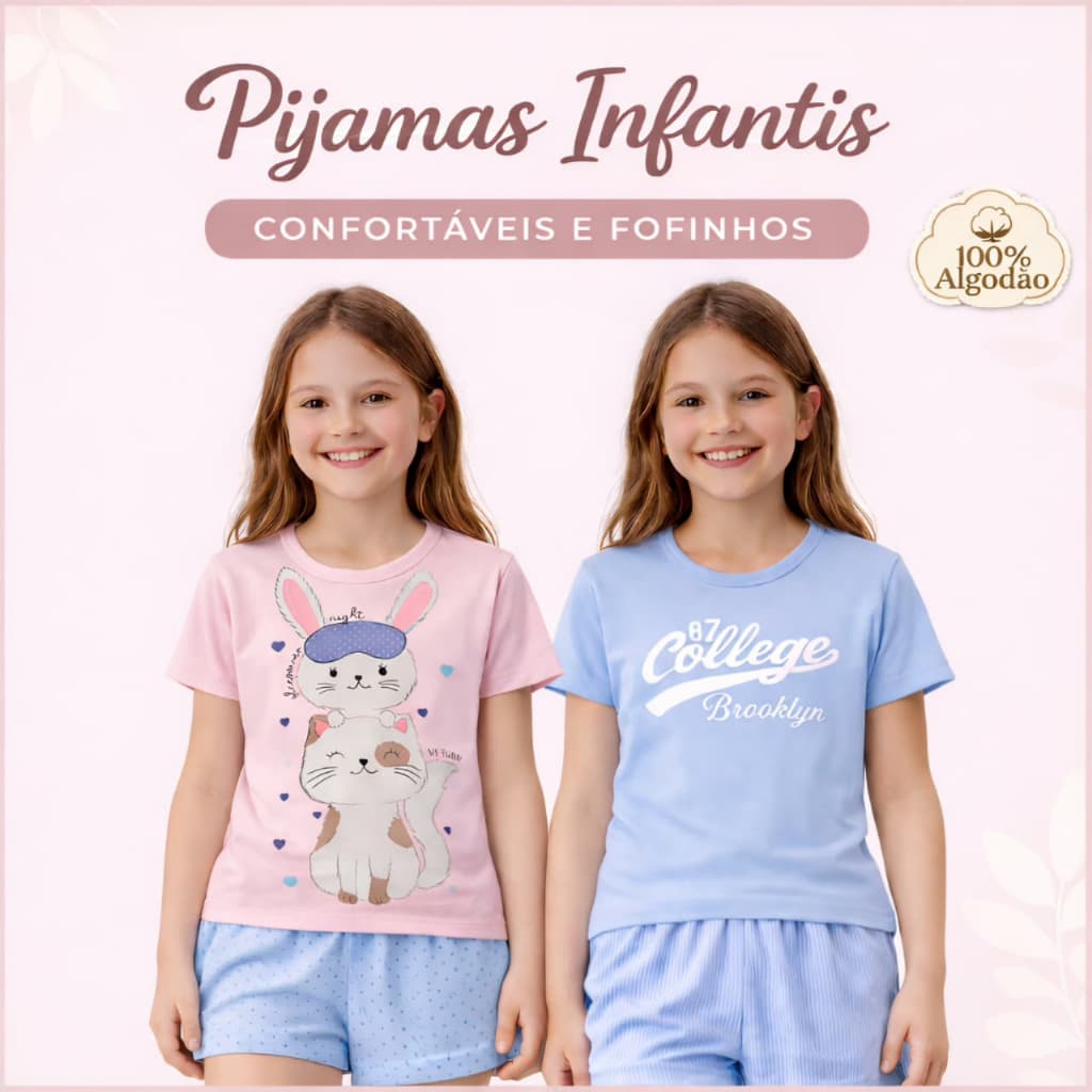 Conjunto Pijama Infantil Menina 100% Algodão Conforto Premium