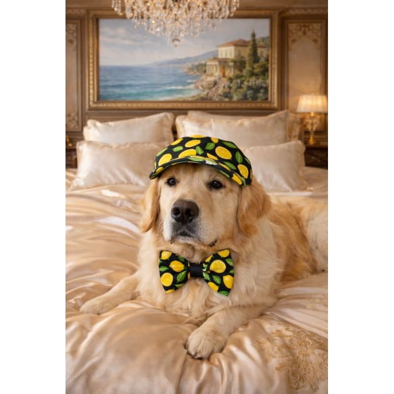Kit Boné Pet + Gravata Borboleta e Laço Frutas Cítricas PP ao GG 100% Tricoline Verão Luxo Pet