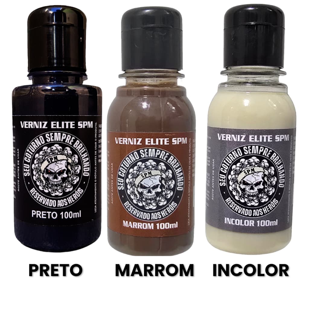 Verniz Elite SPM 100ml Esponja Flanela Brilho Para Couro Coturno Bota Militar