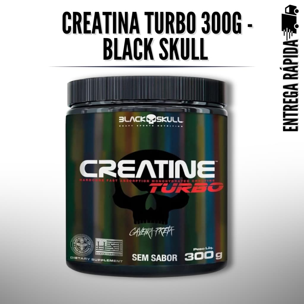 Creatina Turbo Black Skull 300g Creatina Monohidratada Suplemento Massa Muscular Performance Treino