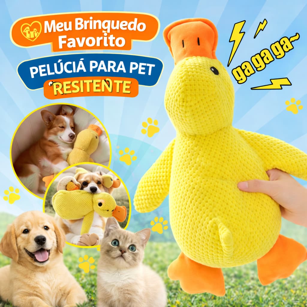 Pato Pelucia Brinquedo Pet Com Som Para Cães Gatos Mordedor Interativo Anti Stress Alta Resistência