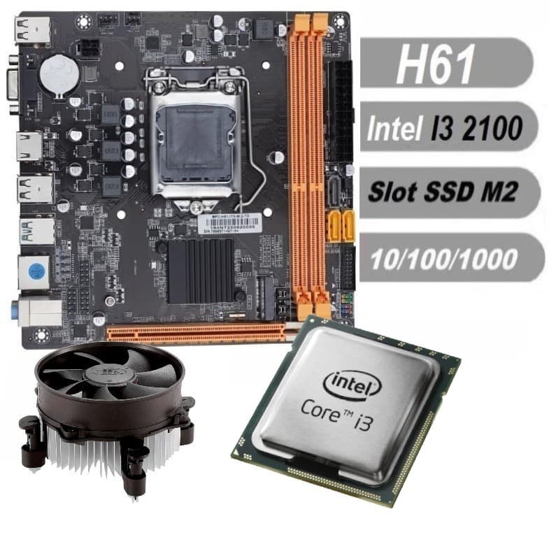 Kit UPGrade Processador Intel i3-2100 + Cooler + Placa Mãe H61 Slot SSD M2 gamer atx