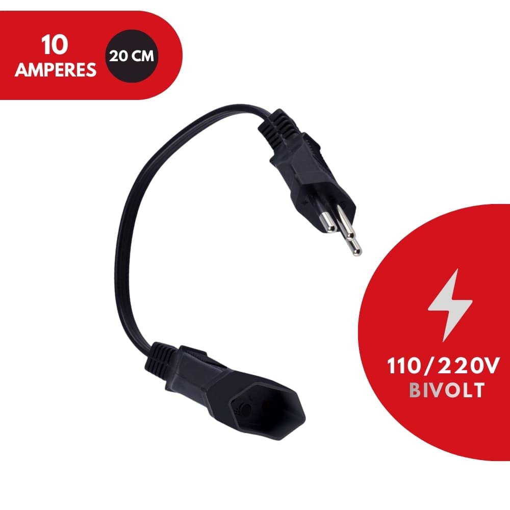 Cordão Mini Prolongador Tripolar 20 cm Tripolar 10A Force Line