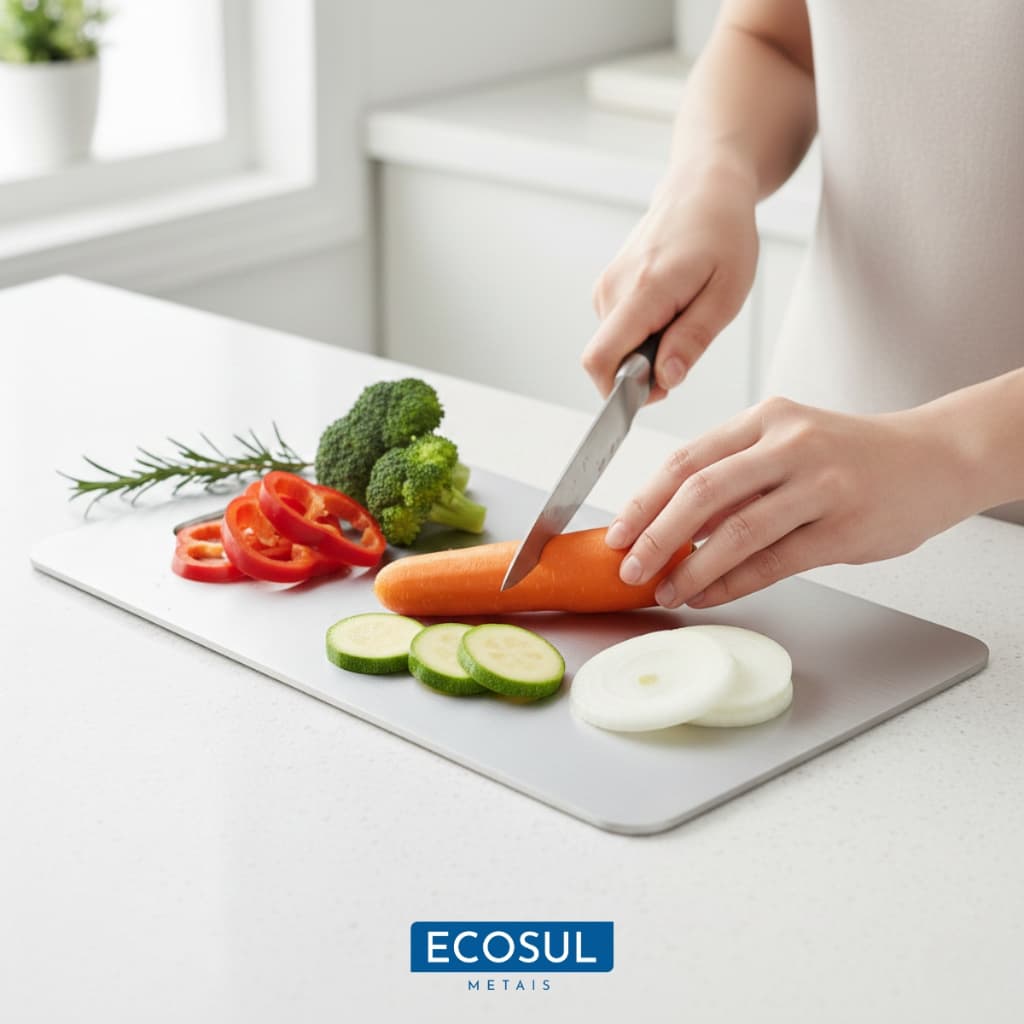 Tábua De Corte Inox 304 Antibacteriana Ecosul Tamanho 40x28