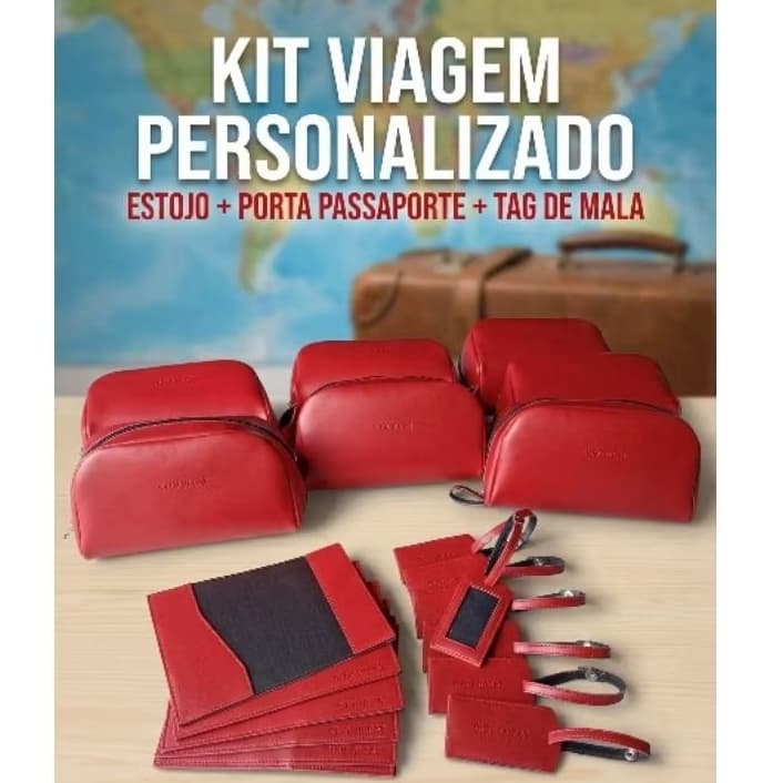 Kits Viagem Turismo Personalizado com nome bagagem estojo nécessaire passaporte tag de mala brindes exclusivo presente