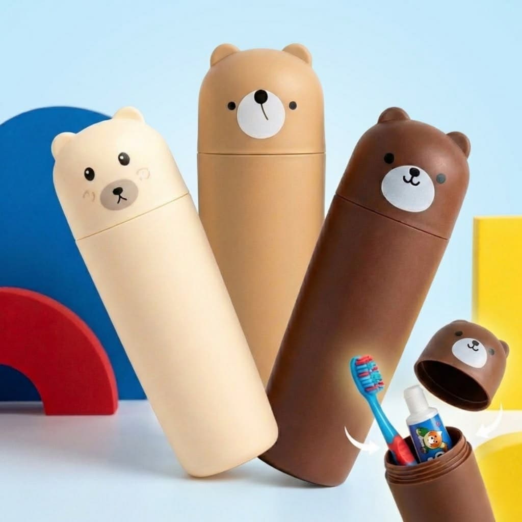 Kit 1/2/3 Porta Escova De Dentes Divertido Infantil Para Viagem/Higiene -- Diversas Cores -- Ursinhos -- Escola -