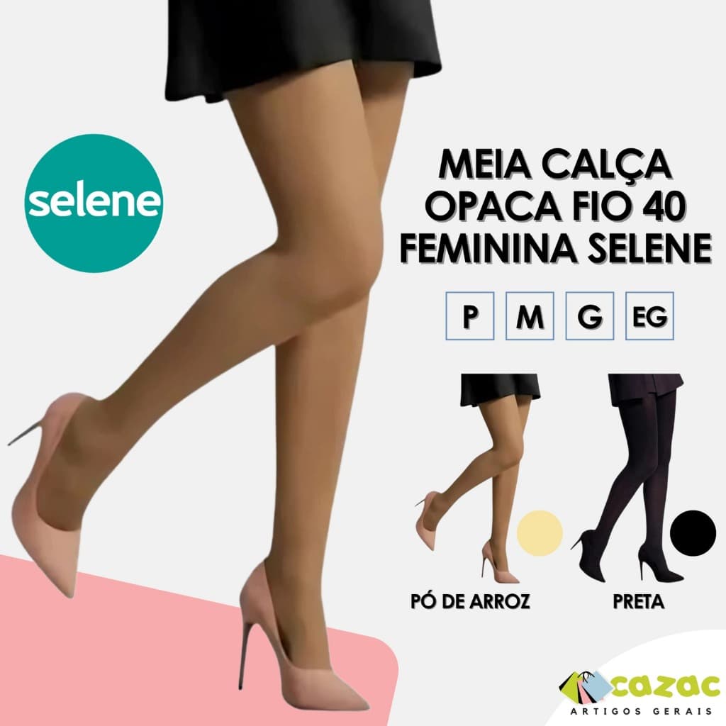 Meia Calça Fio 40 Opaca Selene Feminina Adulta Original Preto Pó de Arroz Marrom