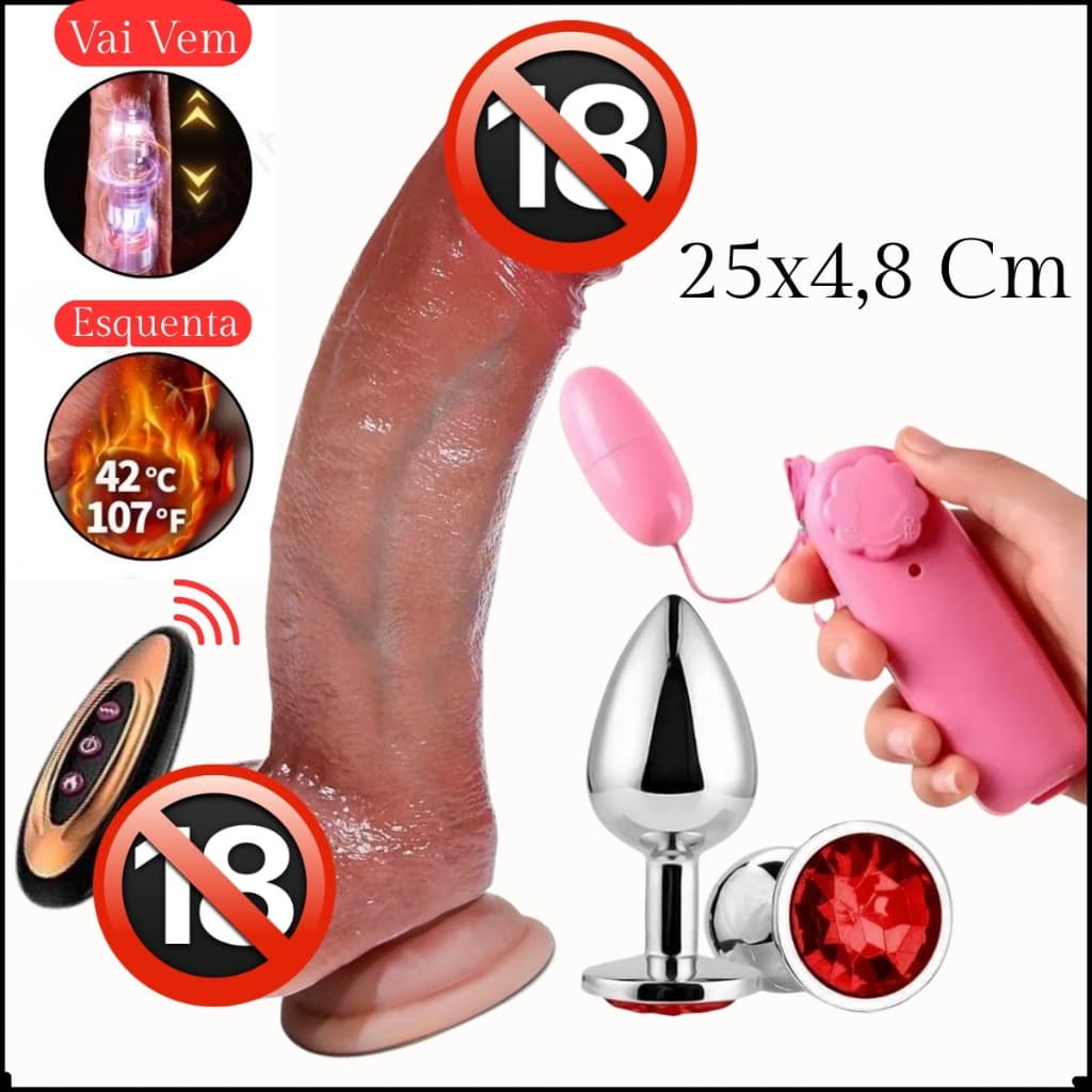 Pênis Vibrador VaiVem 25 Cm Grande Grosso Plug Anal Kit Sexhop Mastubador Recarregavel Dildo Consolo