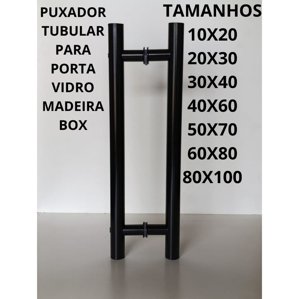 Puxador Tubular Preto Para Porta De Vidro Madeira