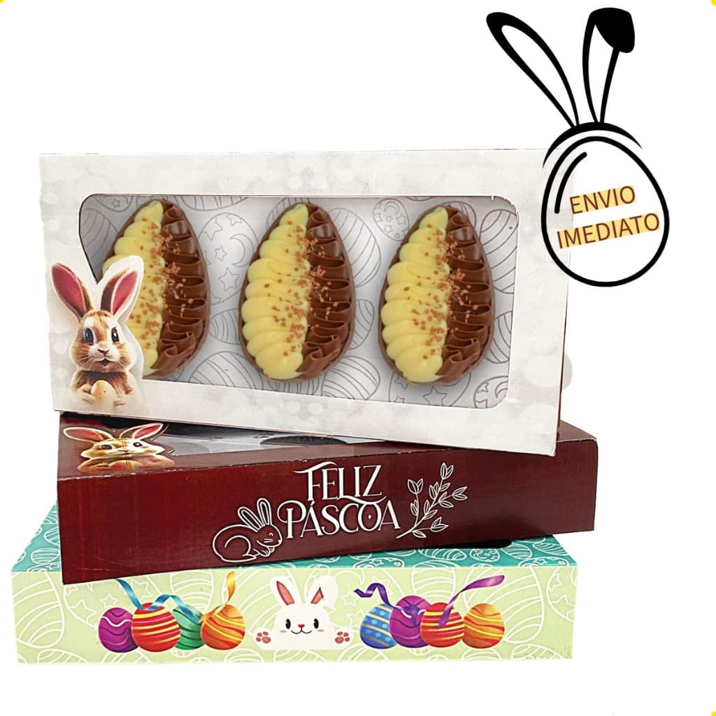 Kit 10 un - Caixa para Ovo de Colher Trio 50g Lembrancinhas Embalagem Ovo de Páscoa 2026 - Forma 50g