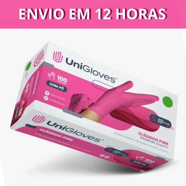 Luva Descartavel Rosa 100 Unidades Látex Com Pó Unigloves