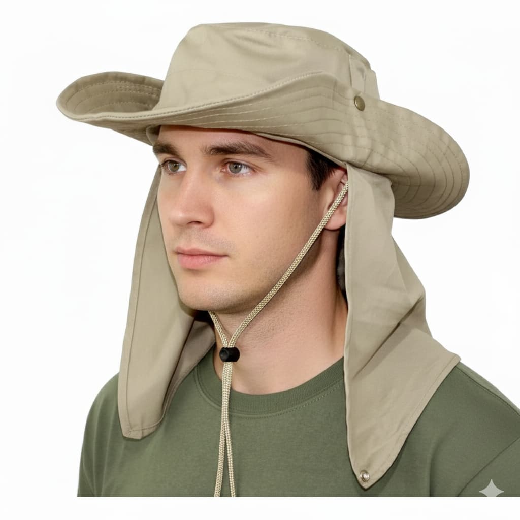 Chapéu Selva Safari Pescador Com Protetor De Nuca Joga 100% Algodão