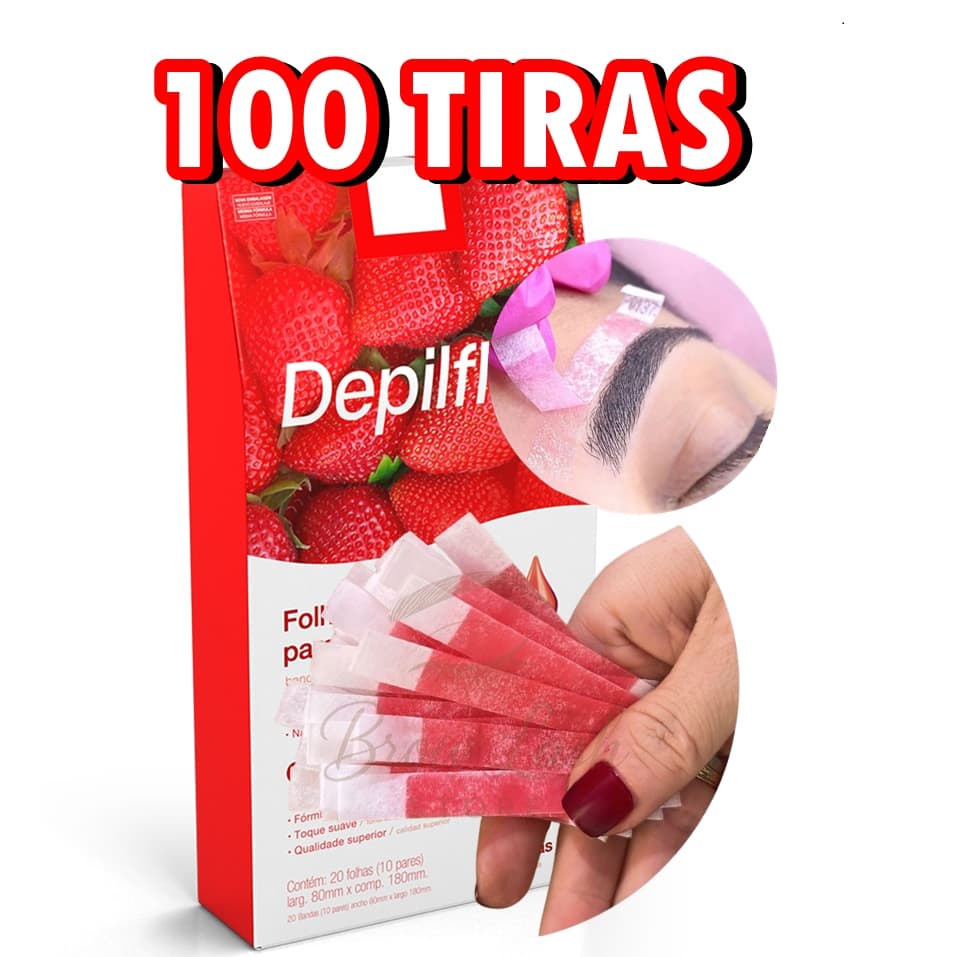 Kit 100 Tiras de Cera Depiflax para Sobrancelhas  - Profissional  Morango Depilação