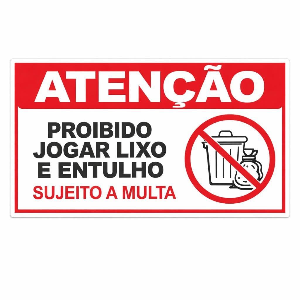 Placa Sinalização Proibido Jogar Lixo e Entulho 30x20cm Resistente