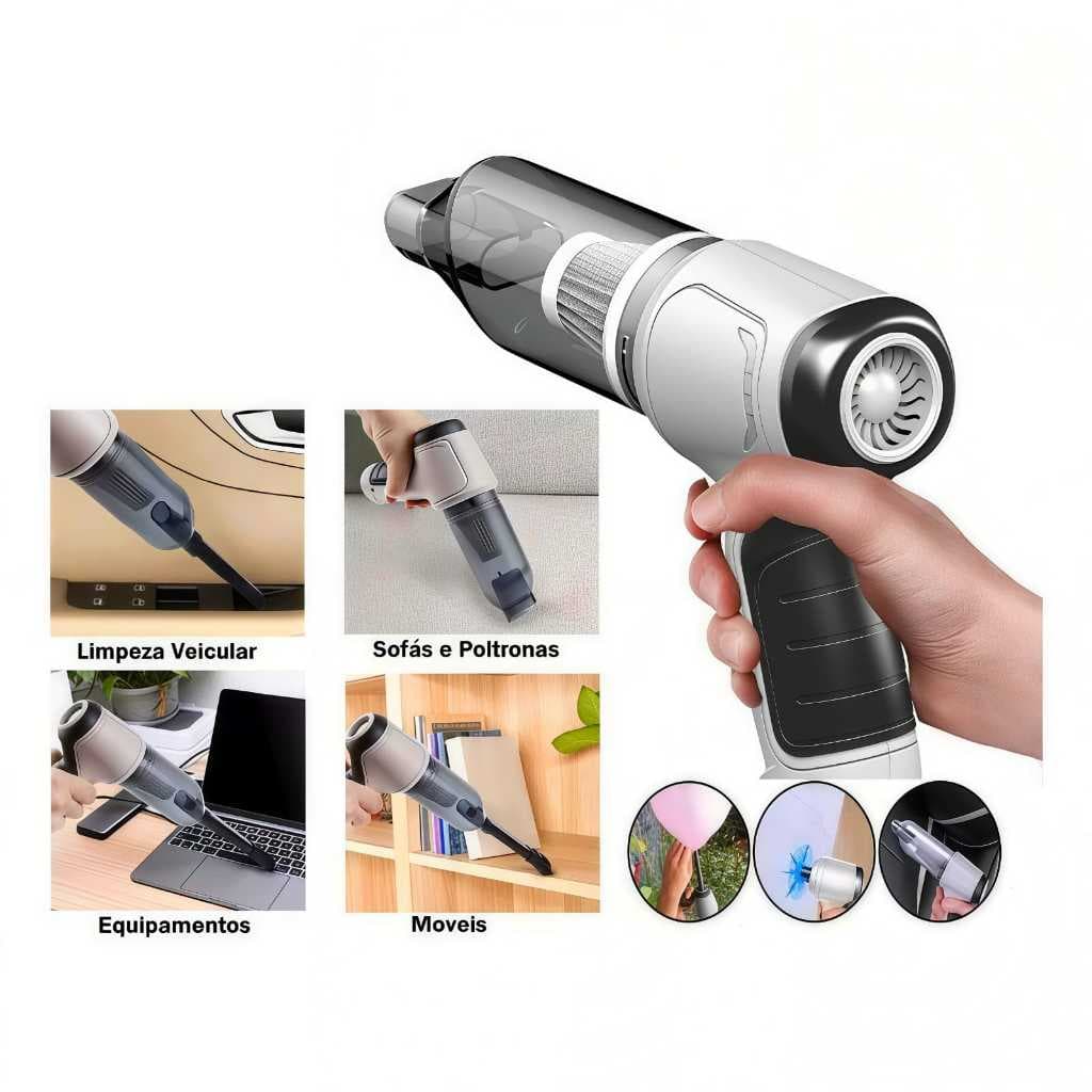 Aspirador e Soprador Portátil 4 em 1 - Alta Potência e Multifuncional para Limpeza Completa